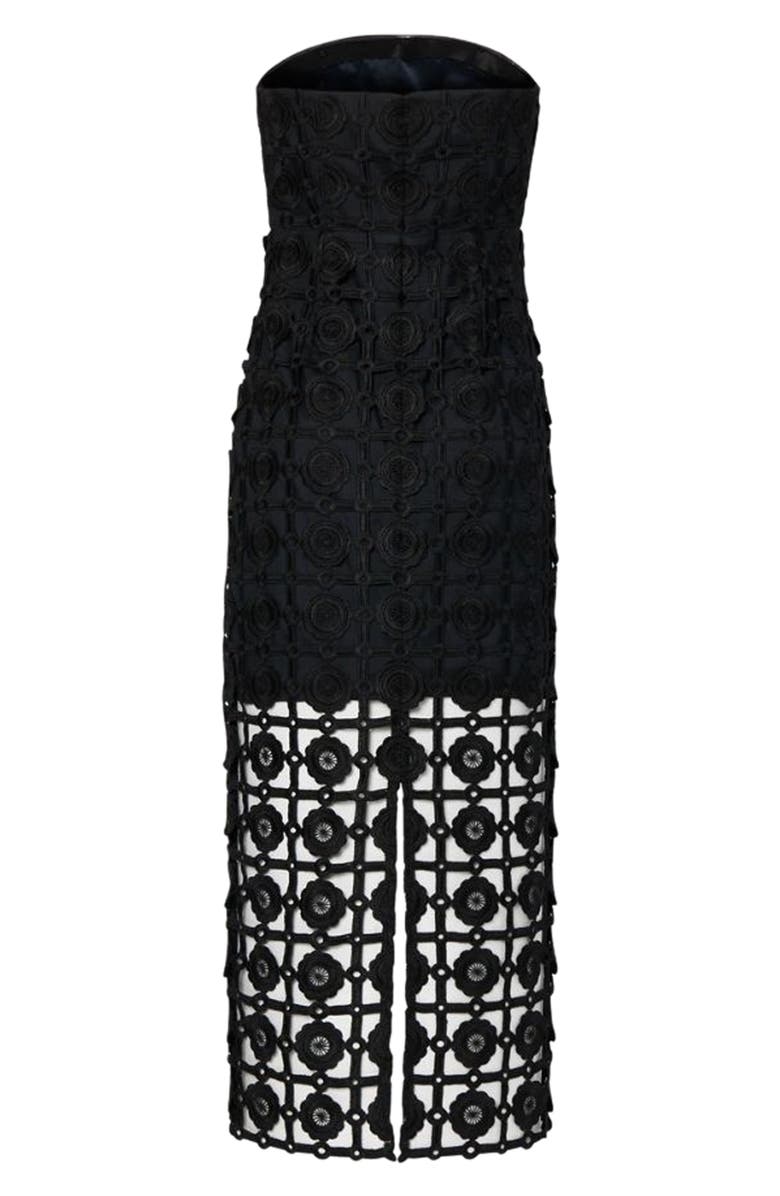 Milly Kait Lace Strapless Midi Dress, Alternate, color, Black