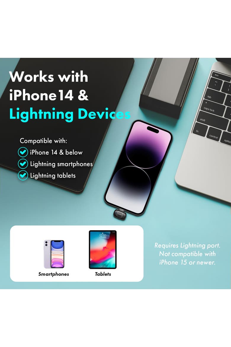 NanoMic Dual Lightning Wireless Microphone for iPhone 14 and below (Lightning) w/ WMX-HM2 Wireless Handle, Alternate, color, Black