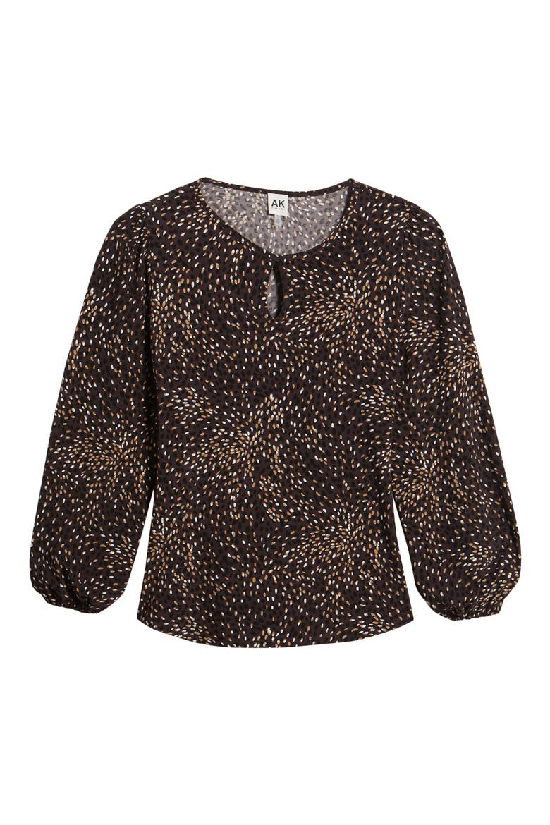 Dot Print Keyhole Long Sleeve Top, Alternate, color, CHOCOLATE BLACK MULTI