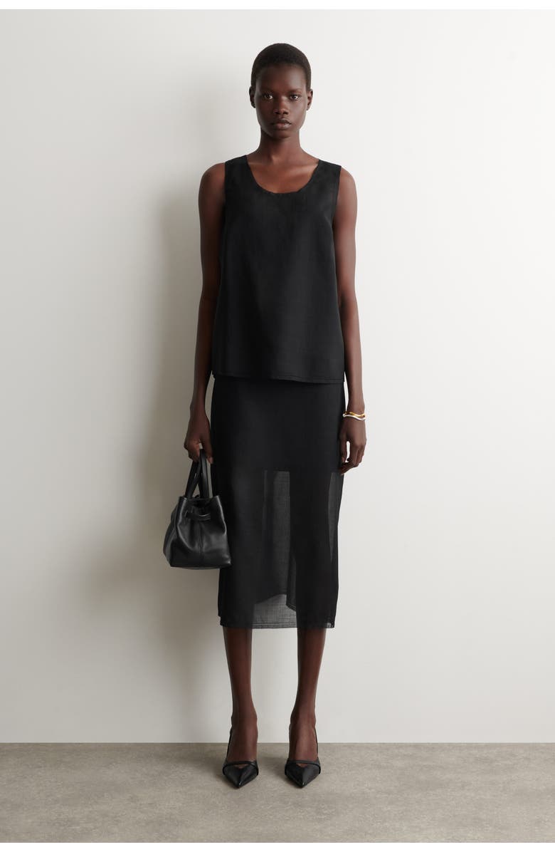 COS Semi-sheer Layered Wool Midi Skirt, Main, color, Black