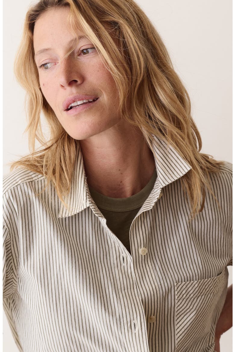 Jane Relaxed Pinstriped Pima Cotton Shirt, Alternate, color, OLIVE PINSTRIPE