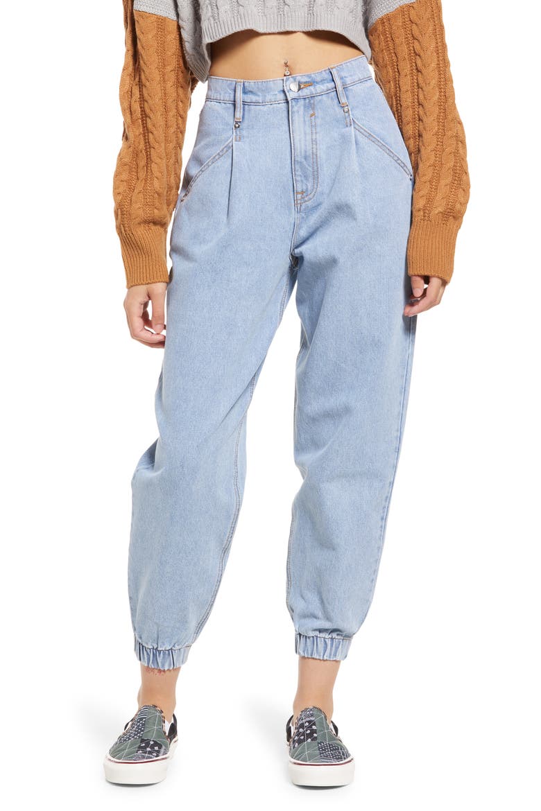 Pleated High Waist Balloon Jeans, Main, color, LIGHT WASH