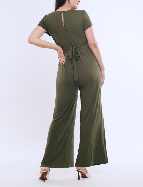 MOTHERHOOD MATERNITY MOTHERHOOD MATERNITY SHORT SLEEVE V-NECK FLARE LEG JUMPSUIT