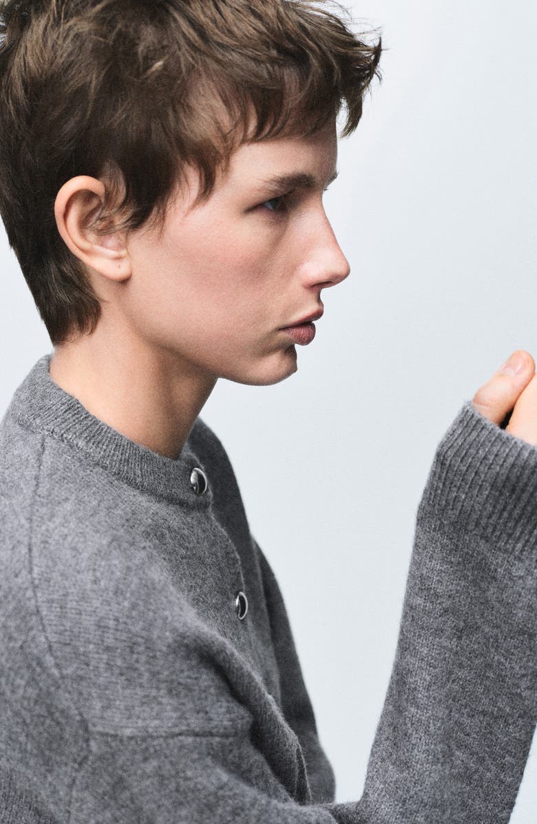 MANGO Crewneck Cardigan, Alternate, color, Medium Heather Grey