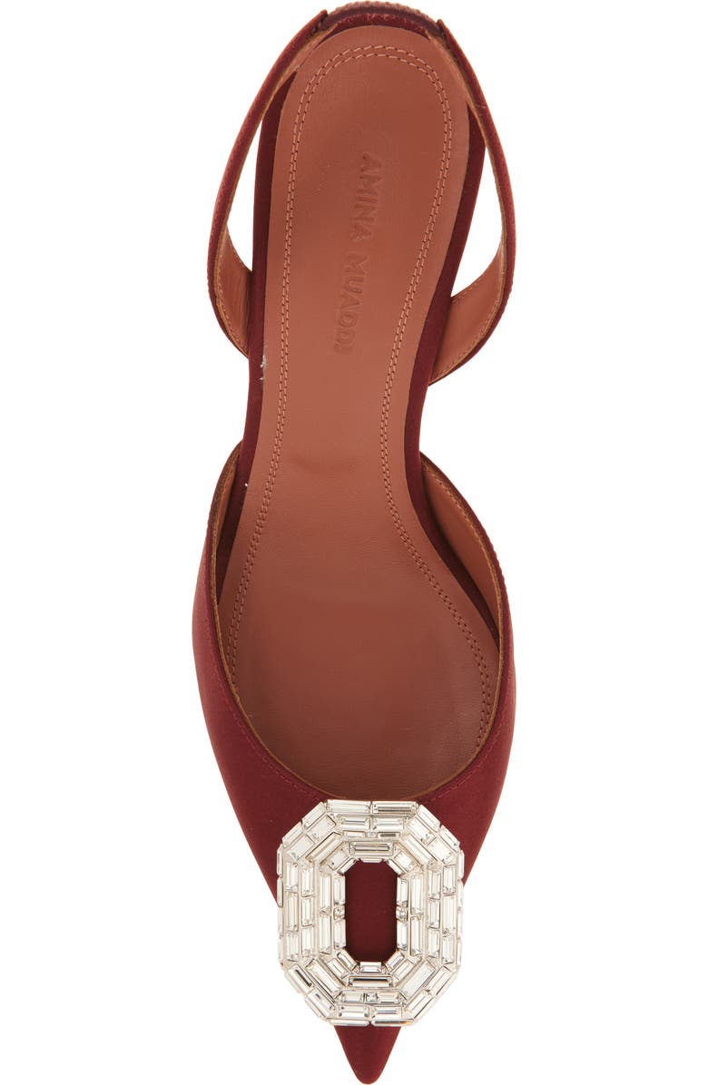Amina Muaddi Camelia Crystal Buckle Slingback Pump, Alternate, color, Satin Wine White Buckle