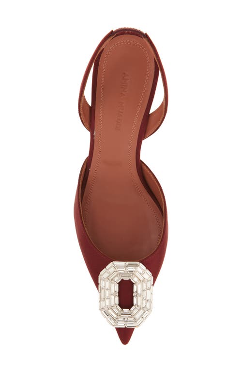 Amina Muaddi Camelia Crystal Buckle Slingback Pump In Satin Wine White Buckle