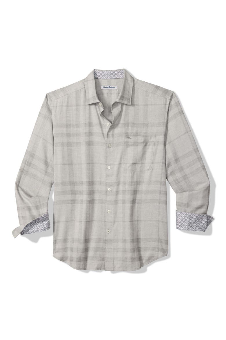 Silver Mist Plaid Cotton & Viscose Button-Up Shirt, Main, color, SILVER STREAK
