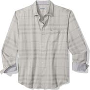Tommy Bahama Silver Mist Plaid Cotton & Viscose Button-Up Shirt