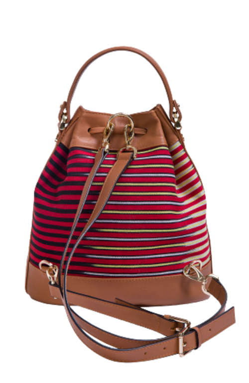 Kai & Vrosi K'ai & Vrosi Leather & Striped Fabric Pattern Convertible Bag In Brown