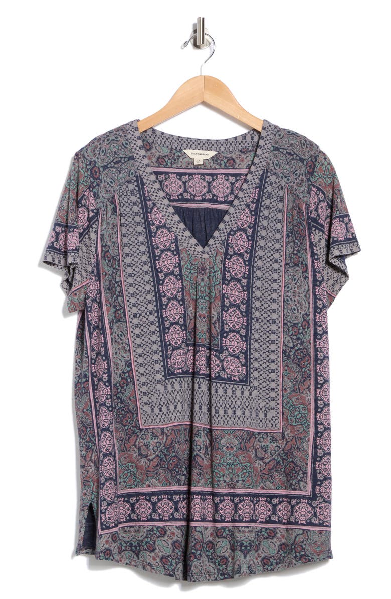 Lucky Brand V-Neck Short Sleeve T-Shirt, Alternate, color, Maroon Multi