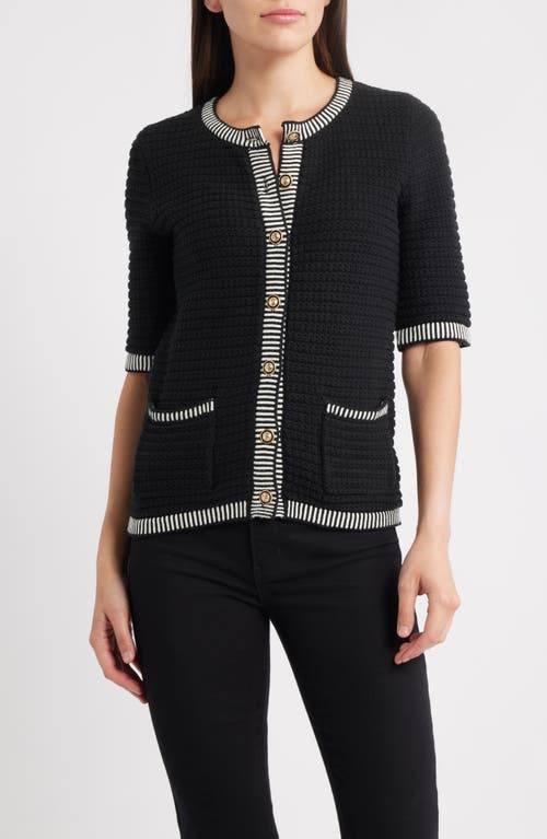Zoe And Claire Cotton Blend Button-up Sweater In Black