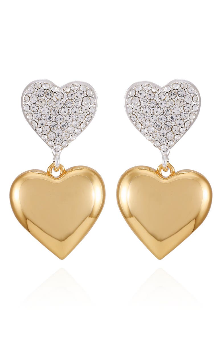 GUESS Two-Tone Heart Drop Earrings, Main, color, Two Tone