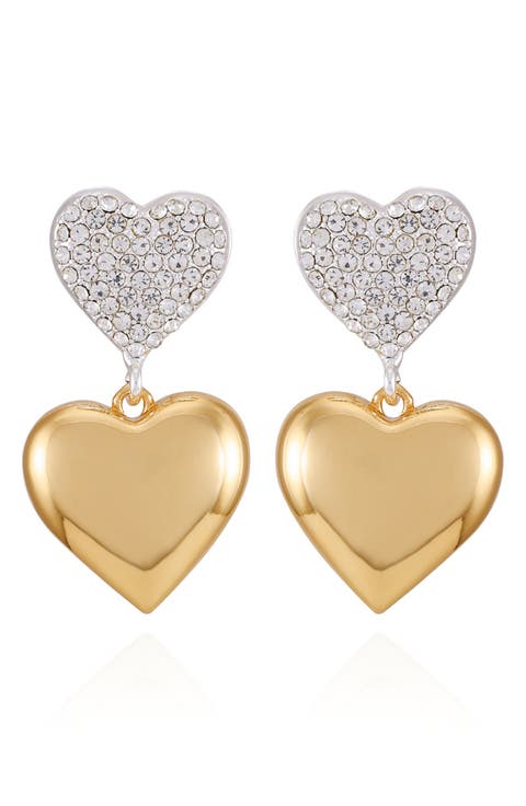 Two-Tone Heart Drop Earrings