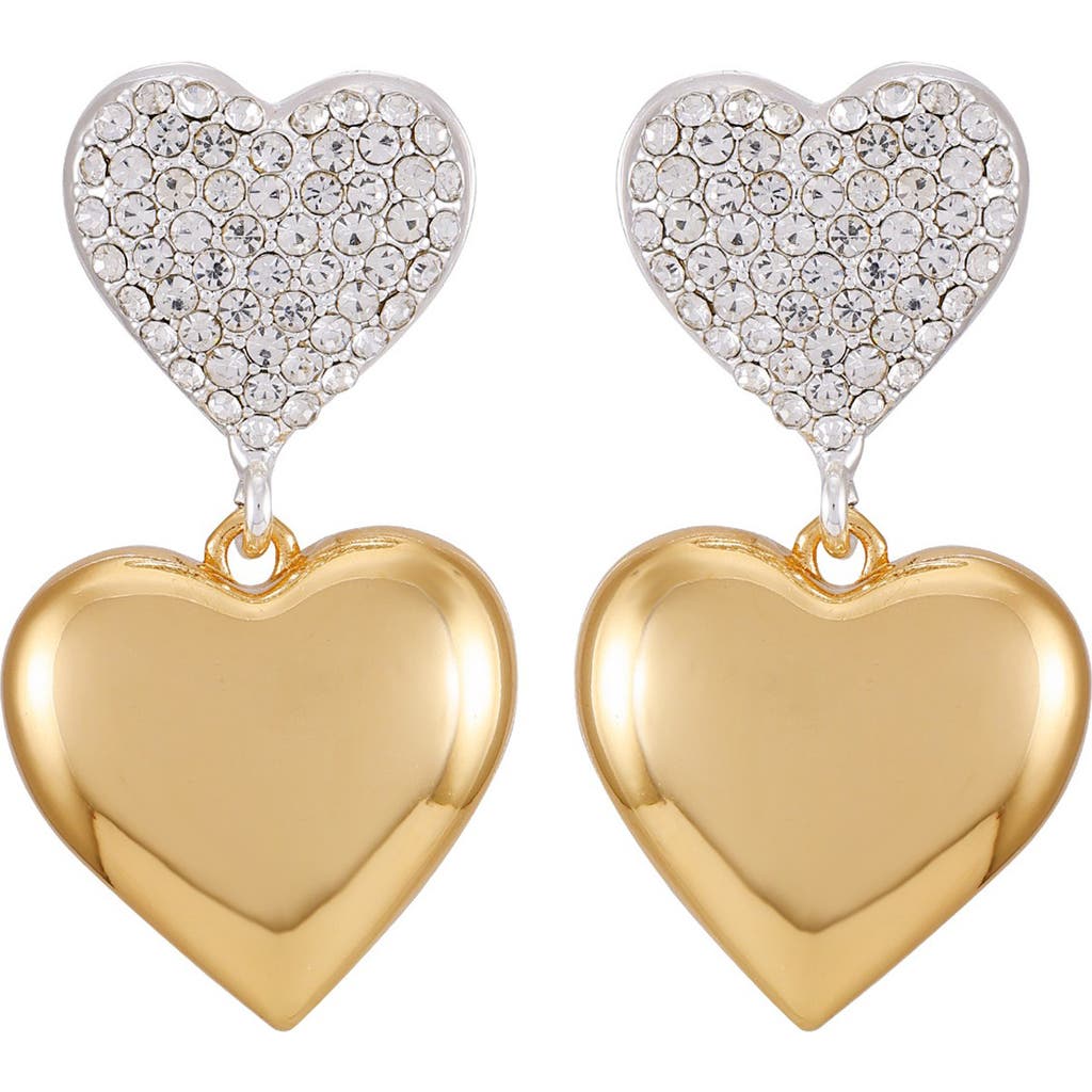 Guess Two-tone Heart Drop Earrings In Multi