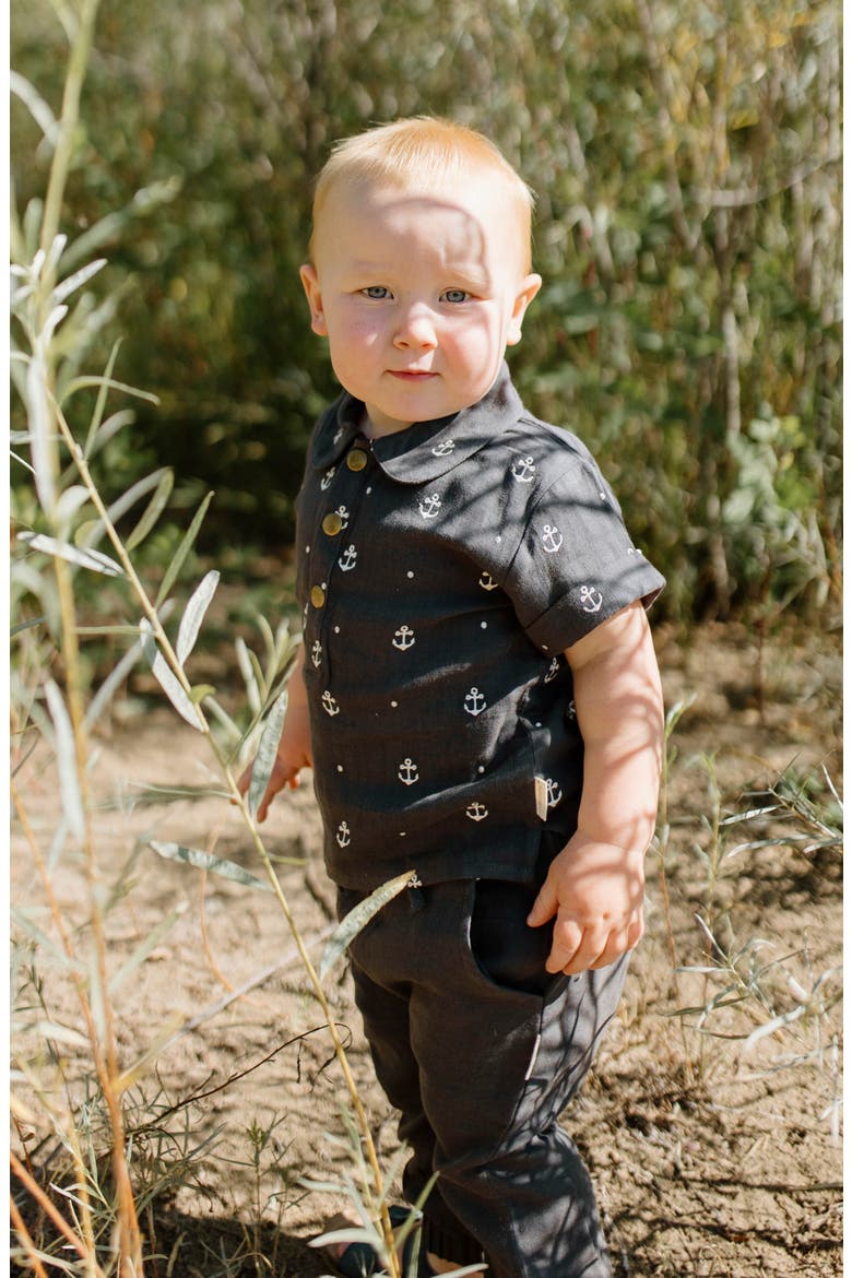Organic Cotton Muslin Anchor Print Polo & Harem Pants Set, Alternate, color, CHIA ANCHOR