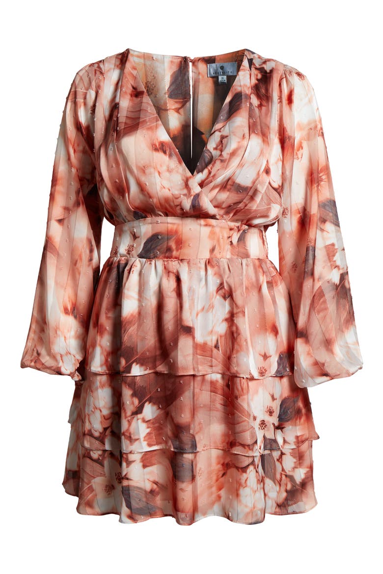 Floral Clip Dot Long Sleeve Minidress, Alternate, color, GREY/ PEACH