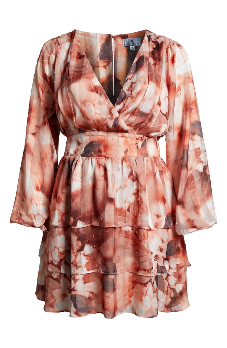 Socialite Floral Clip Dot Long Sleeve Minidress, Alternate, color, Grey/ Peach