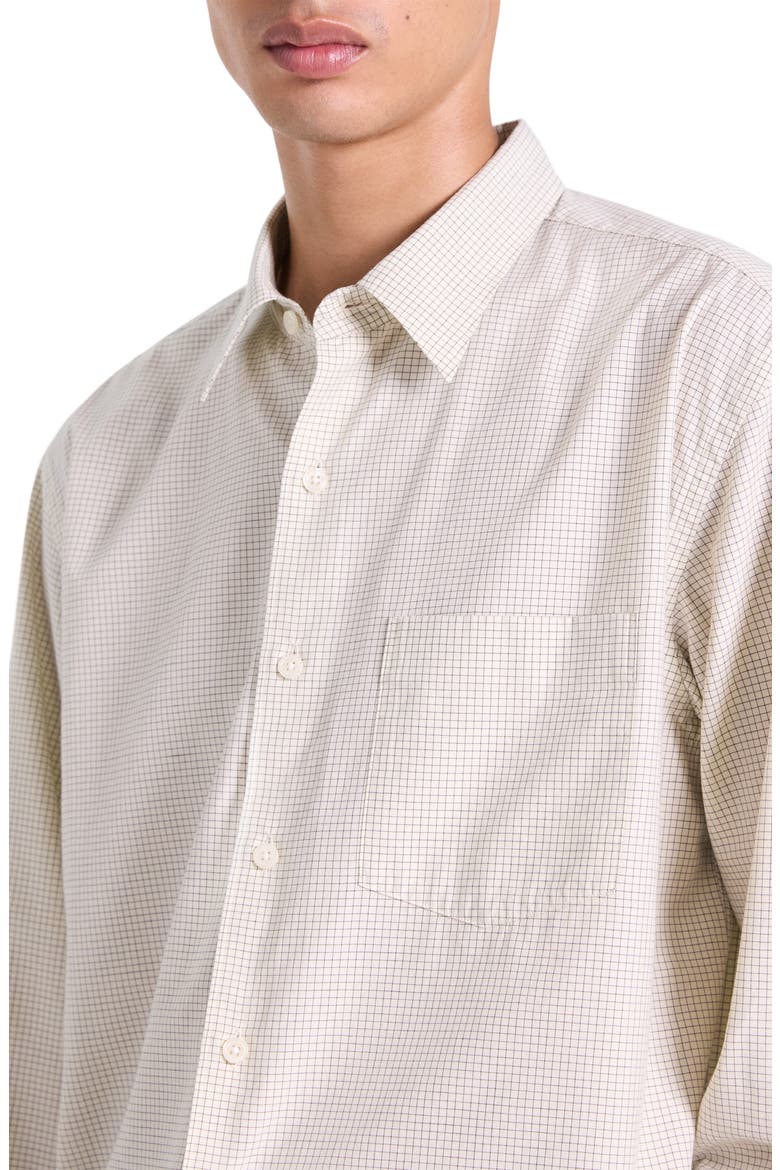 Weekend Microcheck Cotton Blend Button-Up Shirt, Alternate, color, OAT MILK MULTI