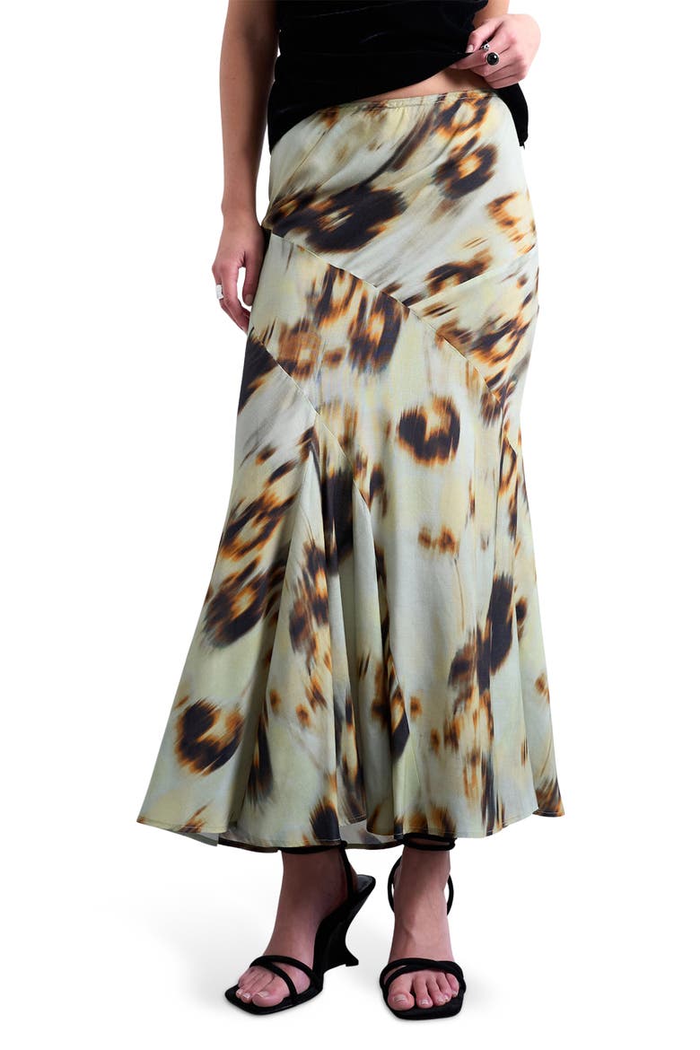 Ikat Print Bias Cut Maxi Skirt, Main, color, MEDIUM GREEN