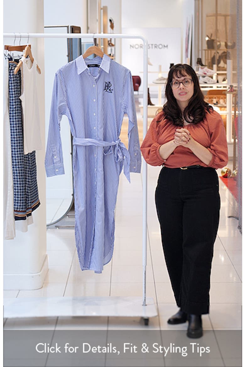 Amity Embroidered Logo Stripe Long Sleeve Cotton Midi Shirtdress video