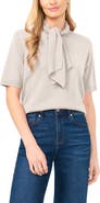 CeCe Tie Neck Short Sleeve Sweater