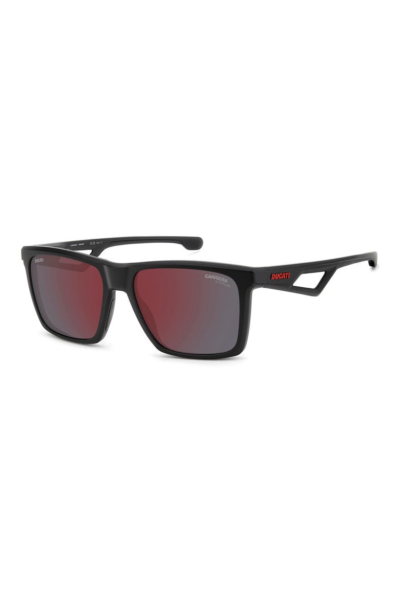 57mm Polarized Rectangular Sunglasses, Alternate, color, MATTE BLACK/ REDSP PZ HCAR
