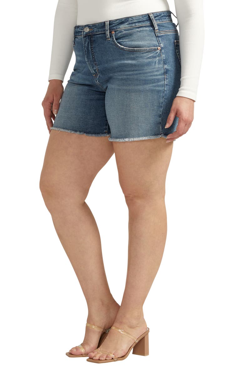 Silver Jeans Co. Beau Frayed High Waist Denim Boyfriend Shorts, Alternate, color, 