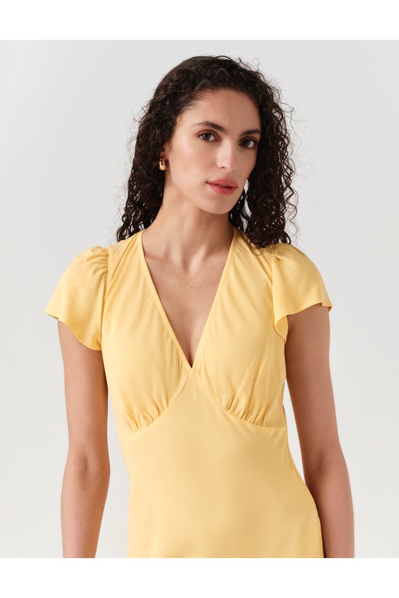 Corinne Frill Crepe Midi Dress, Alternate, color, Yellow
