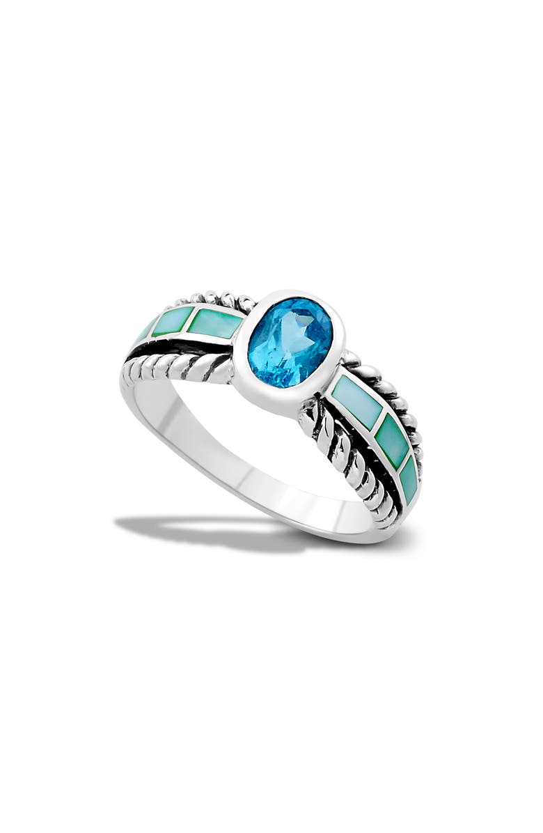 SAMUEL B. Sterling Silver Oval Blue Topaz & Shell Band Ring, Main, color, Blue/ Green