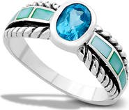 SAMUEL B. Sterling Silver Oval Blue Topaz & Shell Band Ring