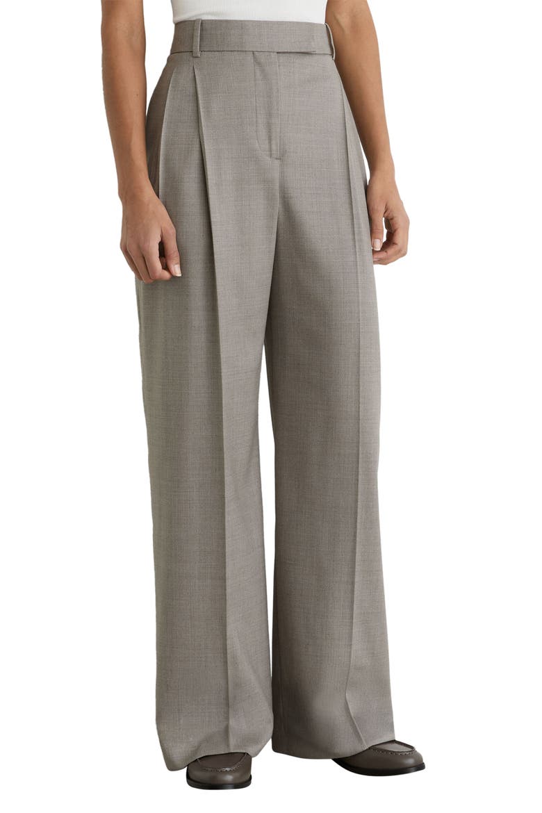 Darcy Pleated Wide Leg Wool Blend Trousers, Main, color, LIGHT GREY