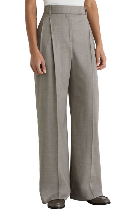 Darcy Pleated Wide Leg Wool Blend Trousers