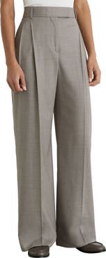 Reiss Darcy Pleated Wide Leg Wool Blend Trousers