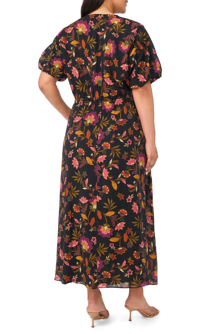 Print Tie Waist Puff Sleeve Maxi Dress, Alternate, color, RICH BLACK