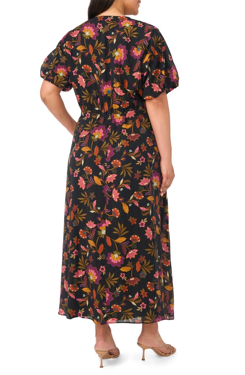 Vince Camuto Print Tie Waist Puff Sleeve Maxi Dress, Alternate, color, Rich Black