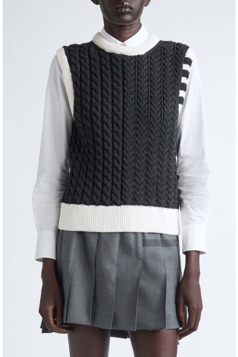 Aran Cable Knit Sweater Vest, Main, color, DARK GREY