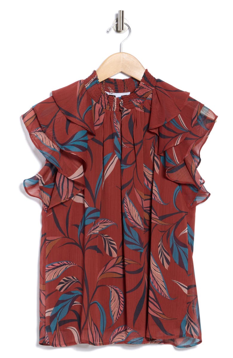 DR2 by Daniel Rainn Mock Neck Ruffled Cap Sleeve Top, Alternate, color, Cinnamon