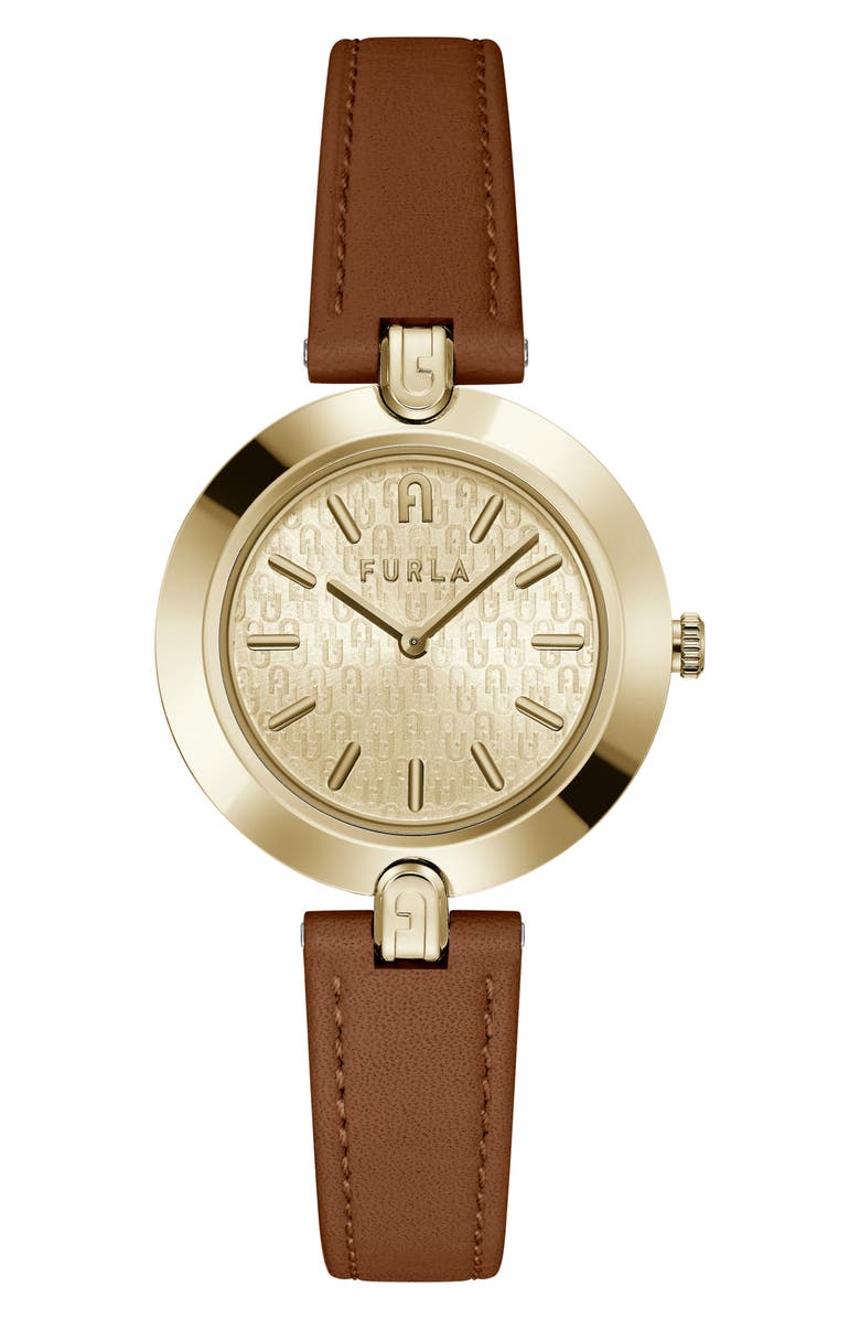 Furla Logo Links Leather Strap Watch, 34mm, Main, color, 