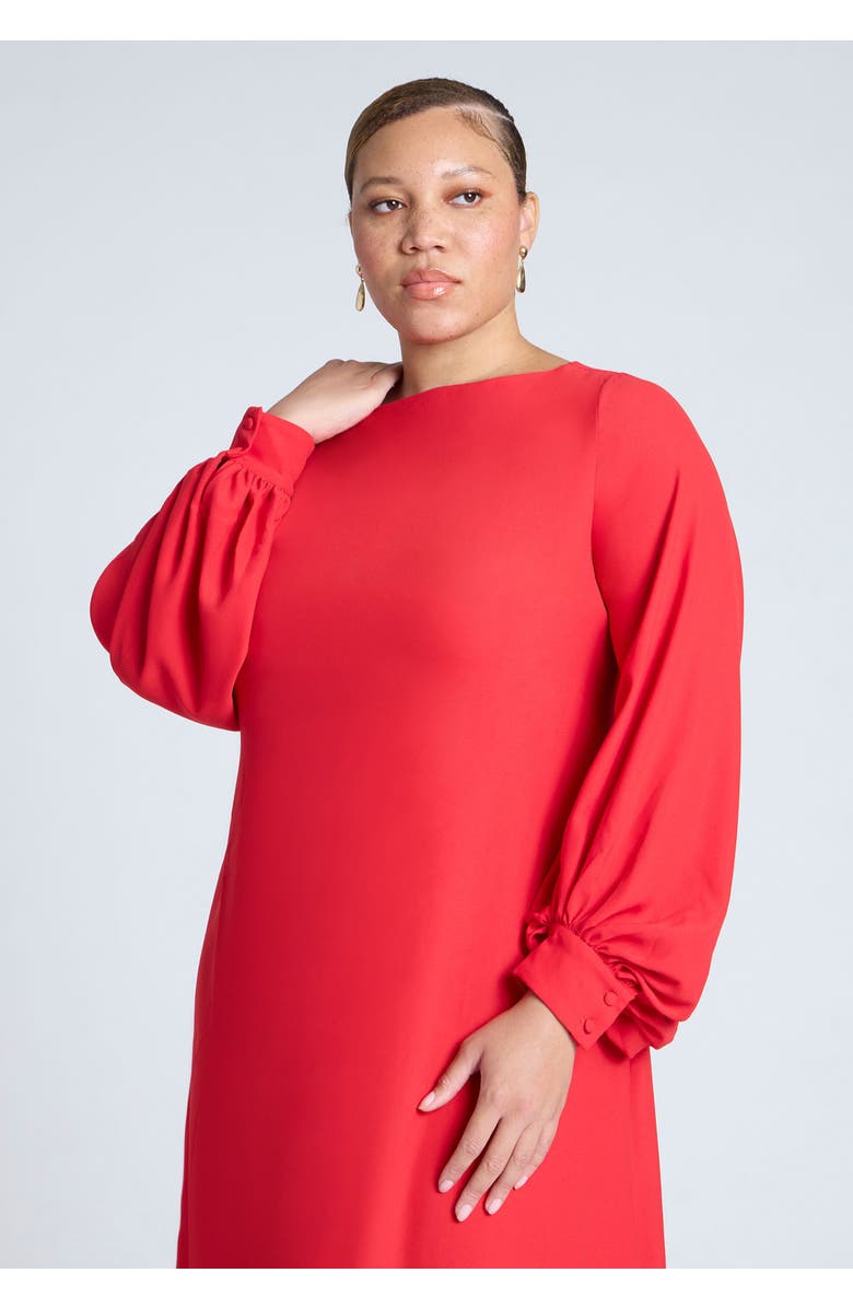 ELOQUII Puff Sleeve Open Back Midi Dress, Alternate, color, Patrol Red