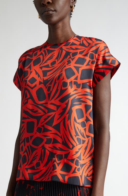 St John St. John Collection Botanical Print Mixed Media Top In Orange