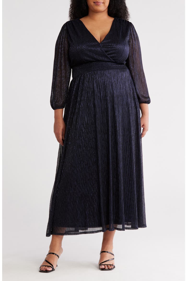 Metallic Blouson Sleeve Dress, Main, color, NAVY