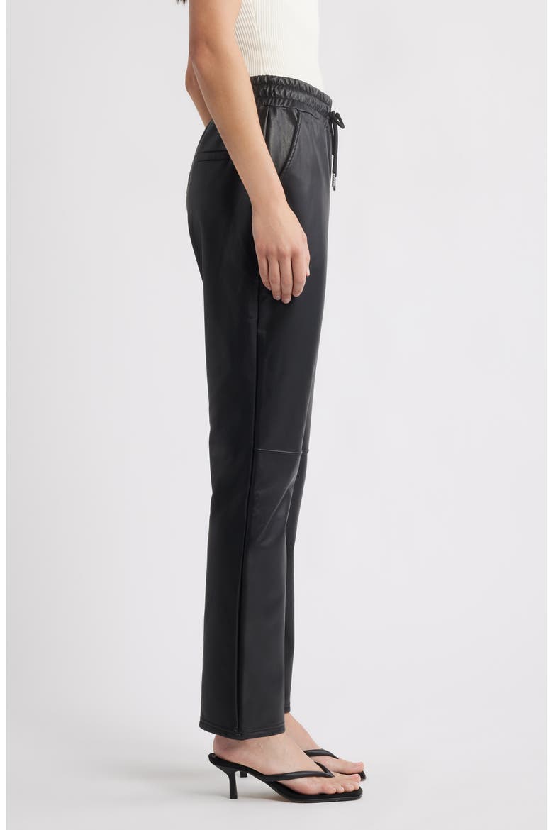 Faux Leather Wide Leg Drawstring Pants, Alternate, color, BLACK