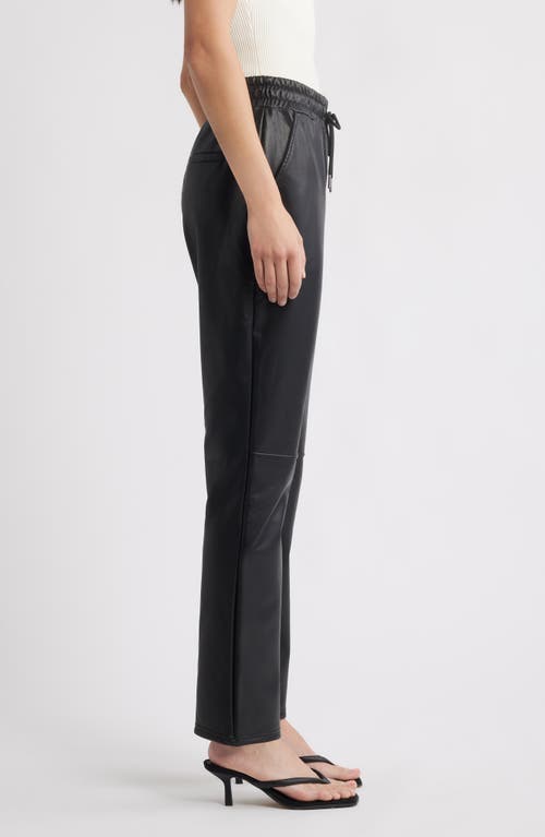 Hue Faux Leather Wide Leg Drawstring Pants In Black