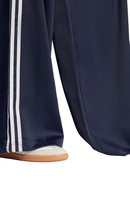 Shop Adidas Originals Recycled Polyester Satin Wide Leg Track Pants In Night Indigo