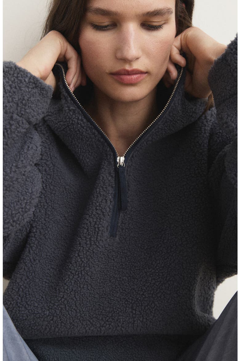 Oversize High Pile Fleece Half Zip Pullover, Alternate, color, INK BLUE