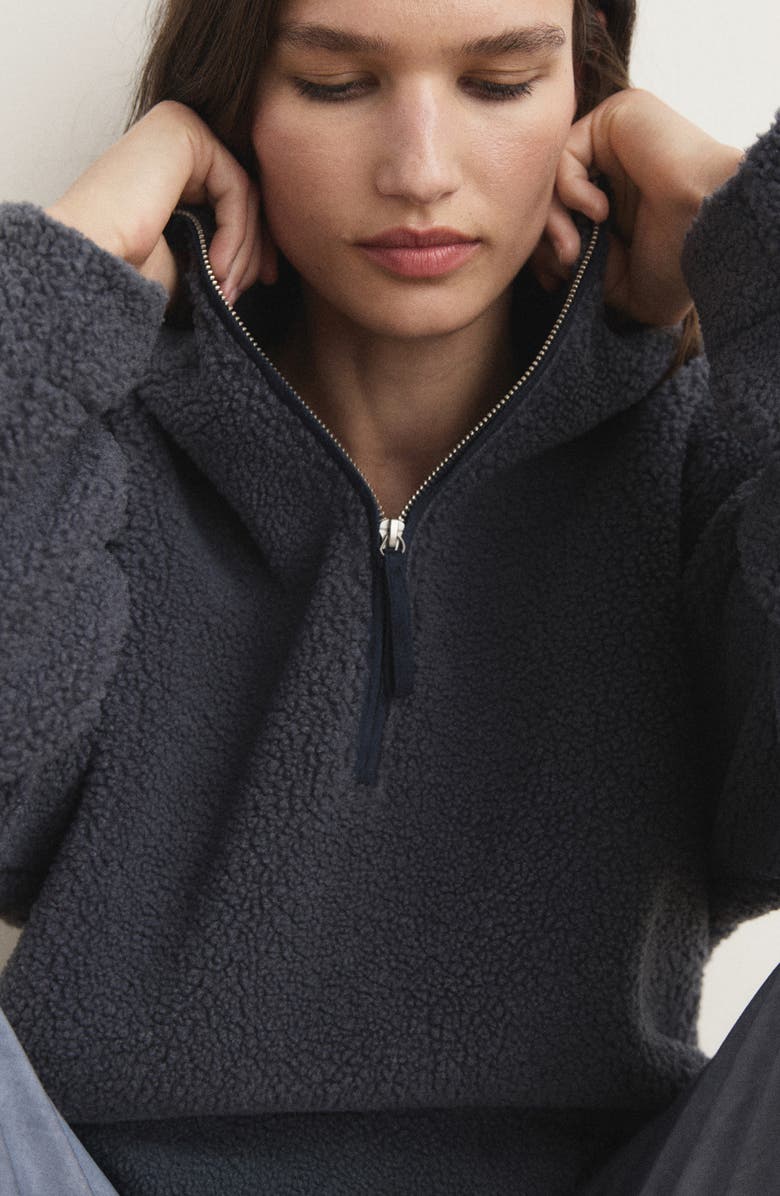 MANGO Oversize High Pile Fleece Half Zip Pullover, Alternate, color, Ink Blue