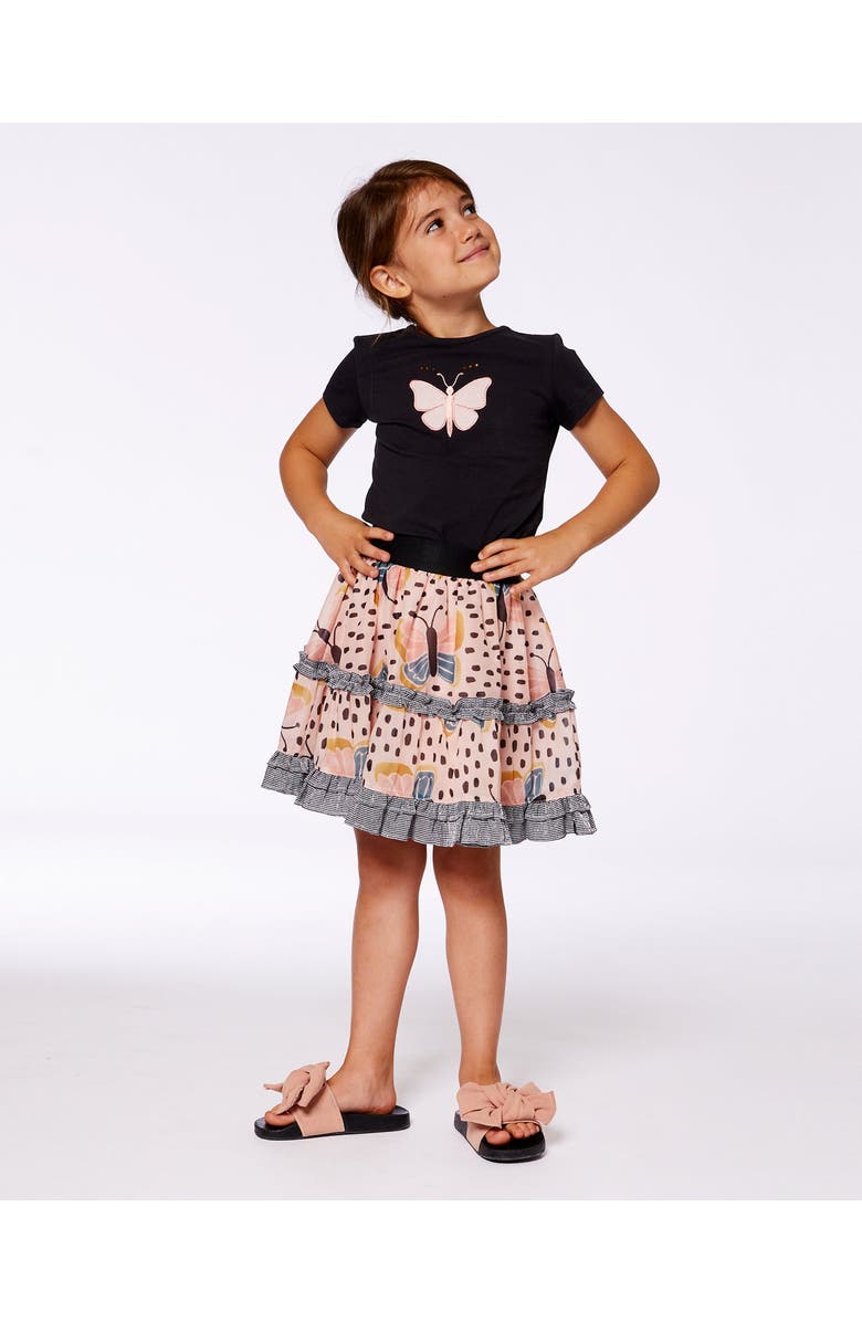 Deux par Deux Girl's Organic Cotton Top With Applique Black And Pink Butterfly, Alternate, color,