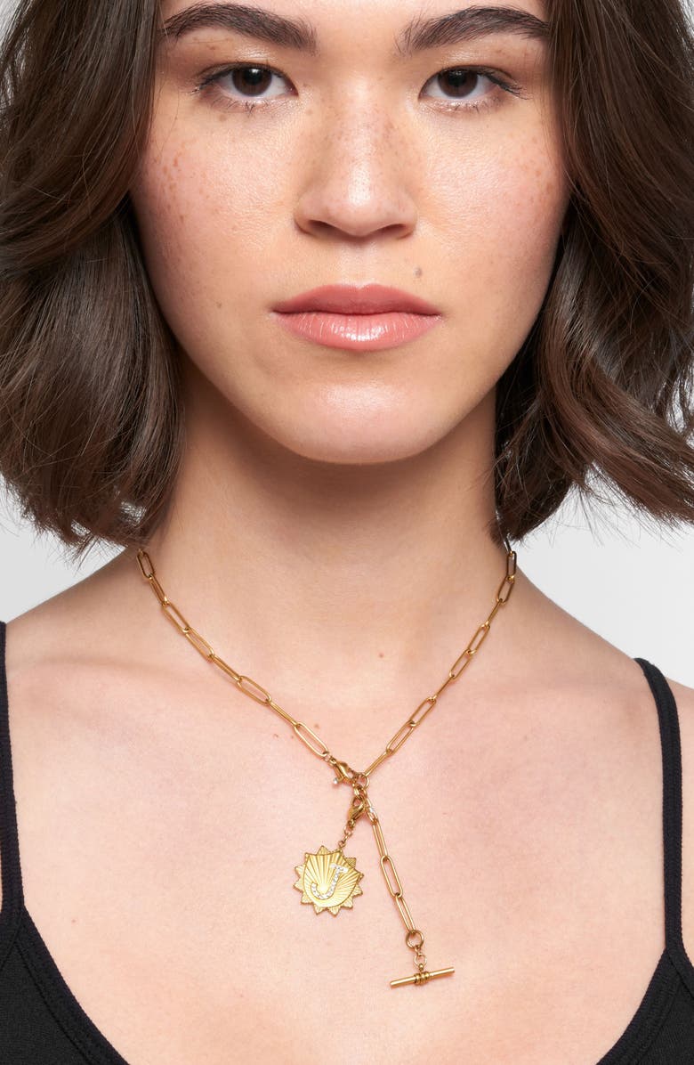 Adornia Initial CZ Pendant Toggle Necklace, Alternate, color, Gold-A