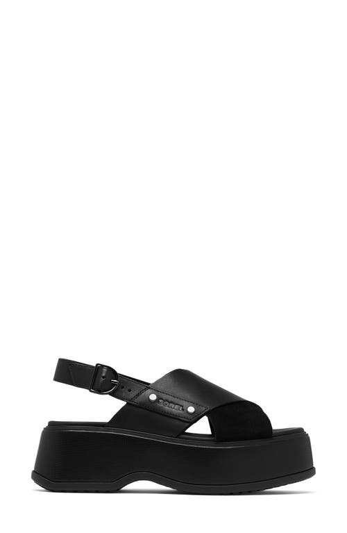 Sorel Dayspring Mixed Leather Crossover Comfort Sandals In Black/black