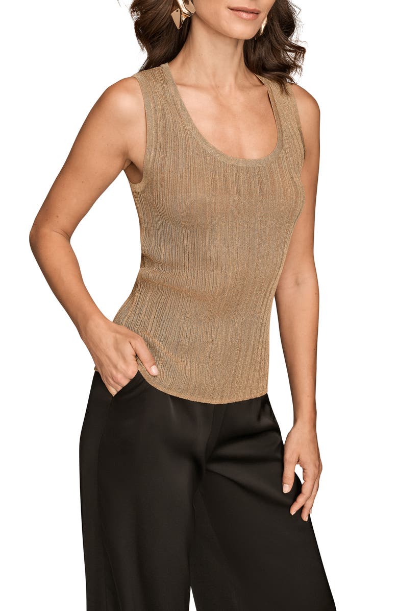 Donna Karan New York Metallic Scoop Neck Shell, Alternate, color, Gold